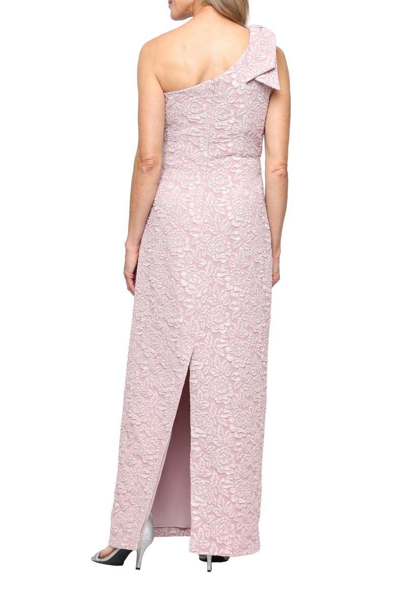 One-Shoulder Floral Crepe Column Gown, Alternate, color, BLUSH