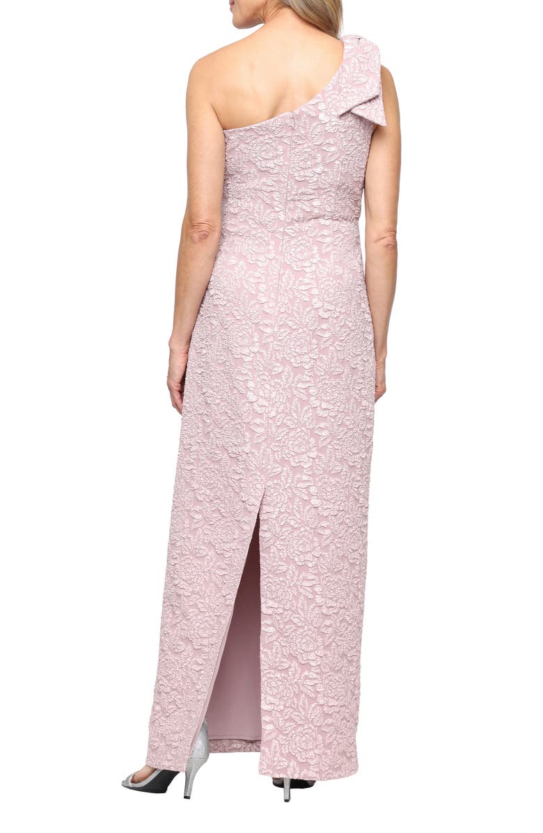 Alex Evenings One-Shoulder Floral Crepe Column Gown, Alternate, color, Blush