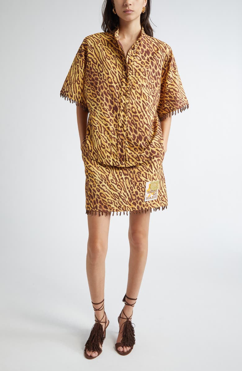 Zimmermann Coco Leopard Print Beaded Fringe Skirt, Alternate, color, Leopard