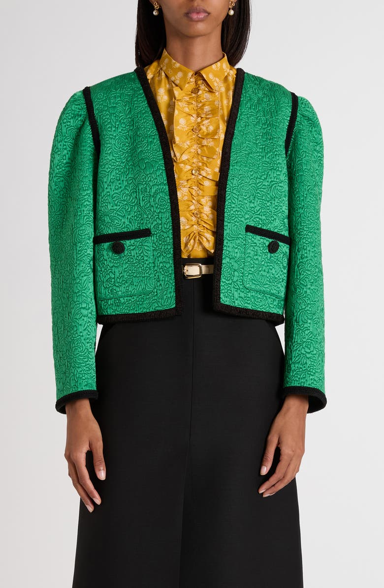 Valentino Garavani Après L'Hiver Floral Matelassé Crop Jacket, Main, color, Green