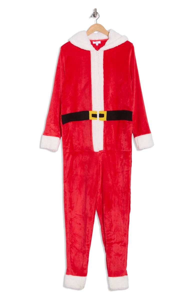 JACLYN Santa Hooded One-Piece Pajamas, Alternate, color, Solid Lollipop