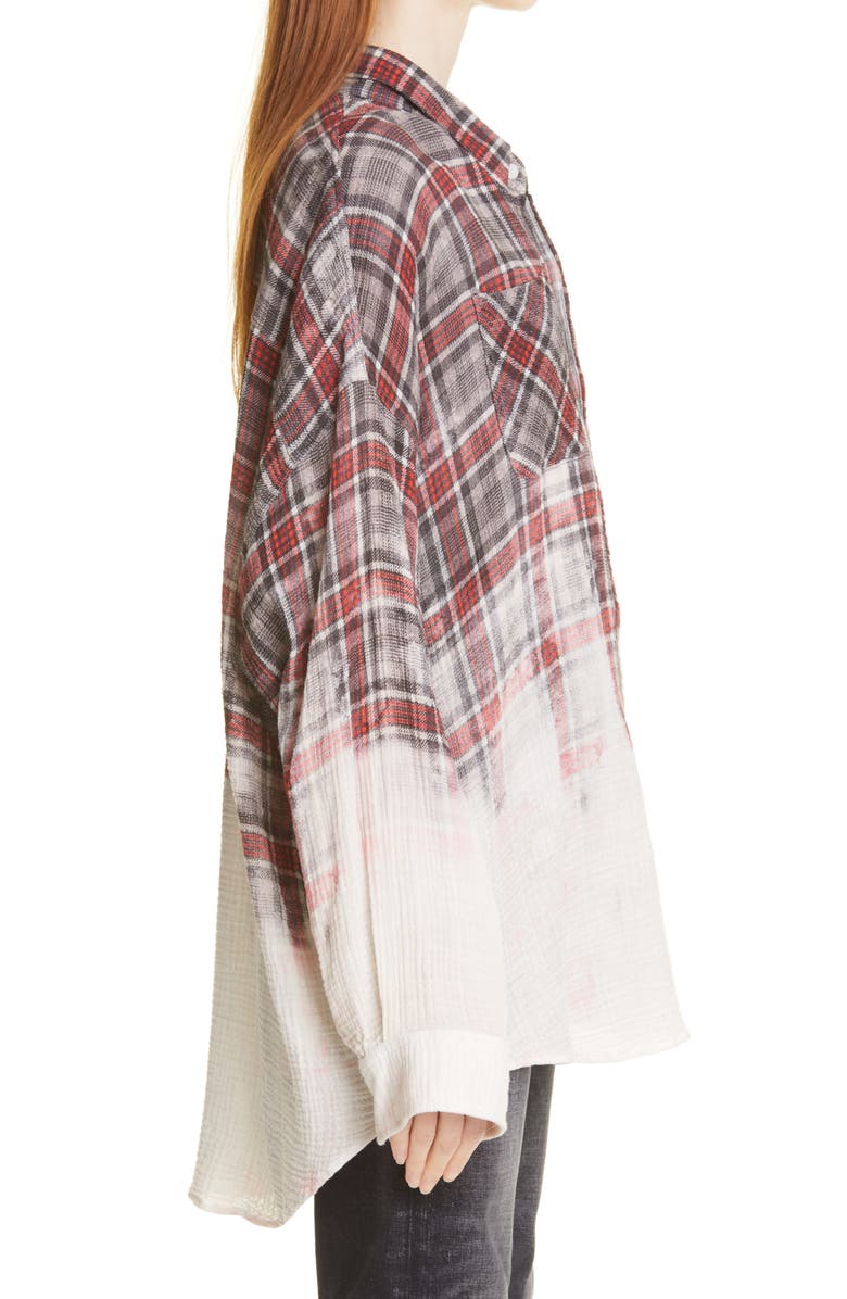 R13 Bleach Dip Plaid Oversize Cotton Button-Up Shirt, Alternate, color,