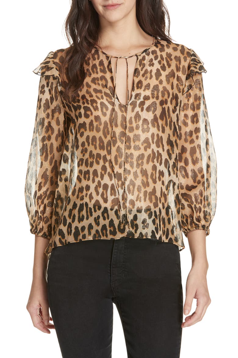 Sissy Metallic Leopard Print Silk Blend Top, Main, color, SPOTTED LEOPARD MULTI