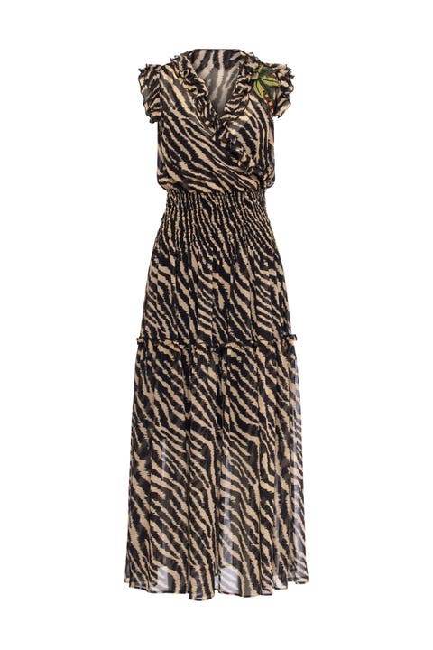 Printed Silk Georgette Dress With Palm Embroidery