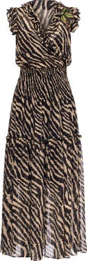 Maison Common Printed Silk Georgette Dress With Palm Embroidery