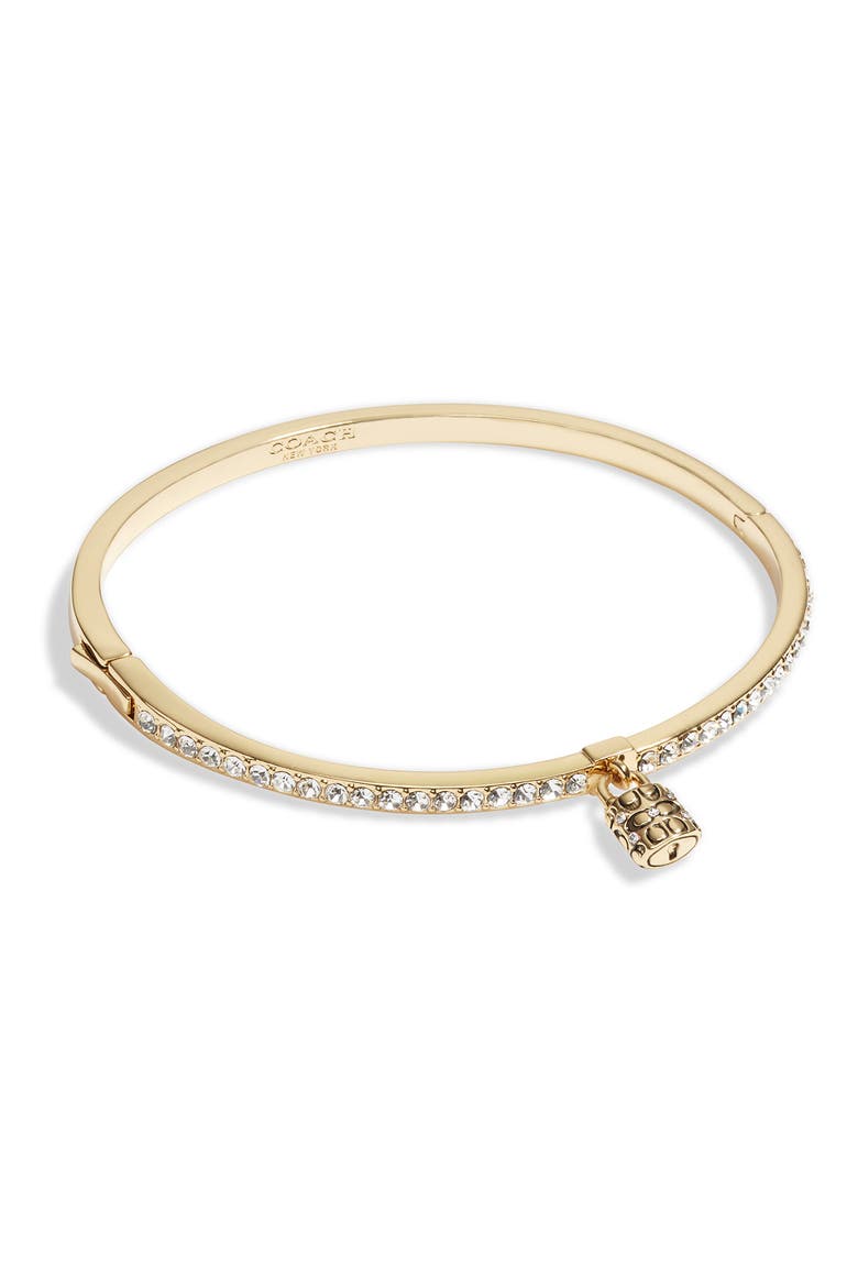 Padlock Tennis Hinge Bangle, Alternate, color, CRYSTAL/ GOLD