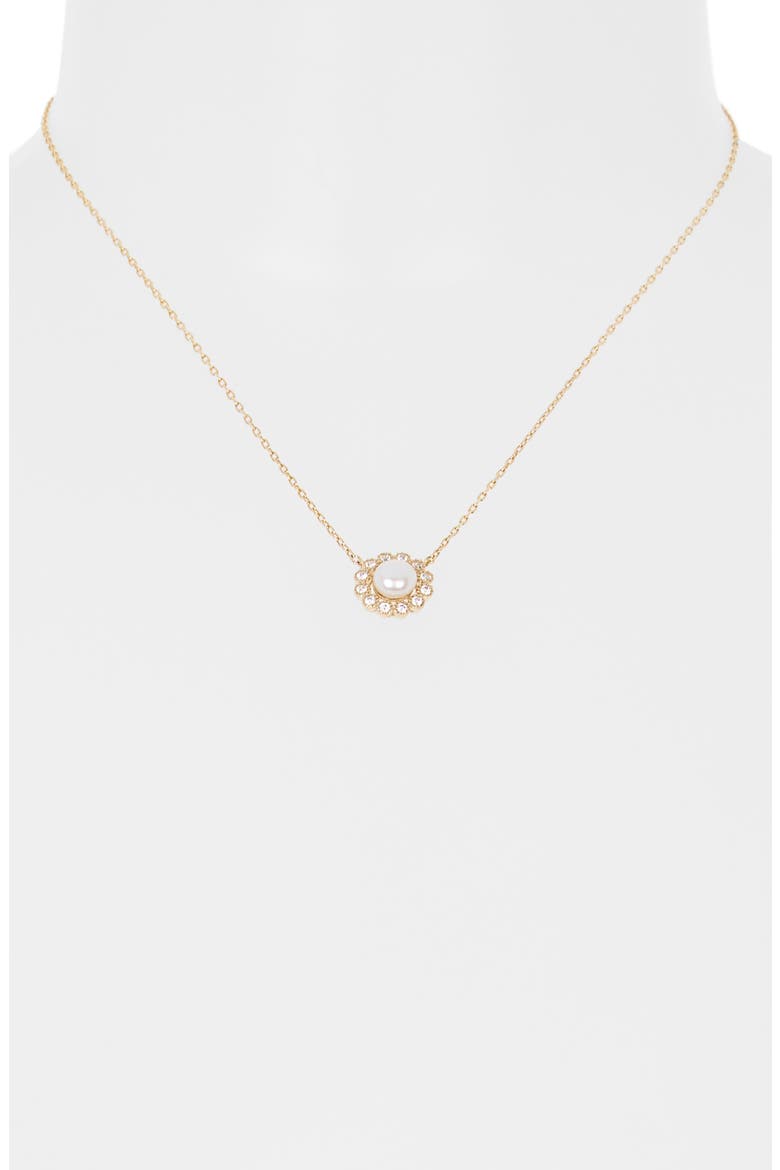 Faux Pearl Cubic Zirconia Halo Pendant Necklace, Alternate, color, CLEAR- WHITE- GOLD