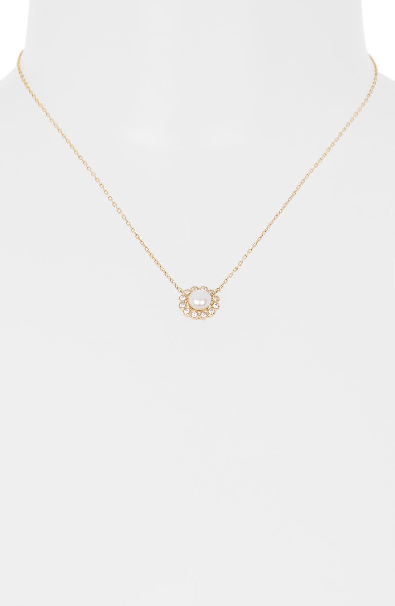 NORDSTROM RACK Faux Pearl Cubic Zirconia Halo Pendant Necklace, Alternate, color, Clear- White- Gold