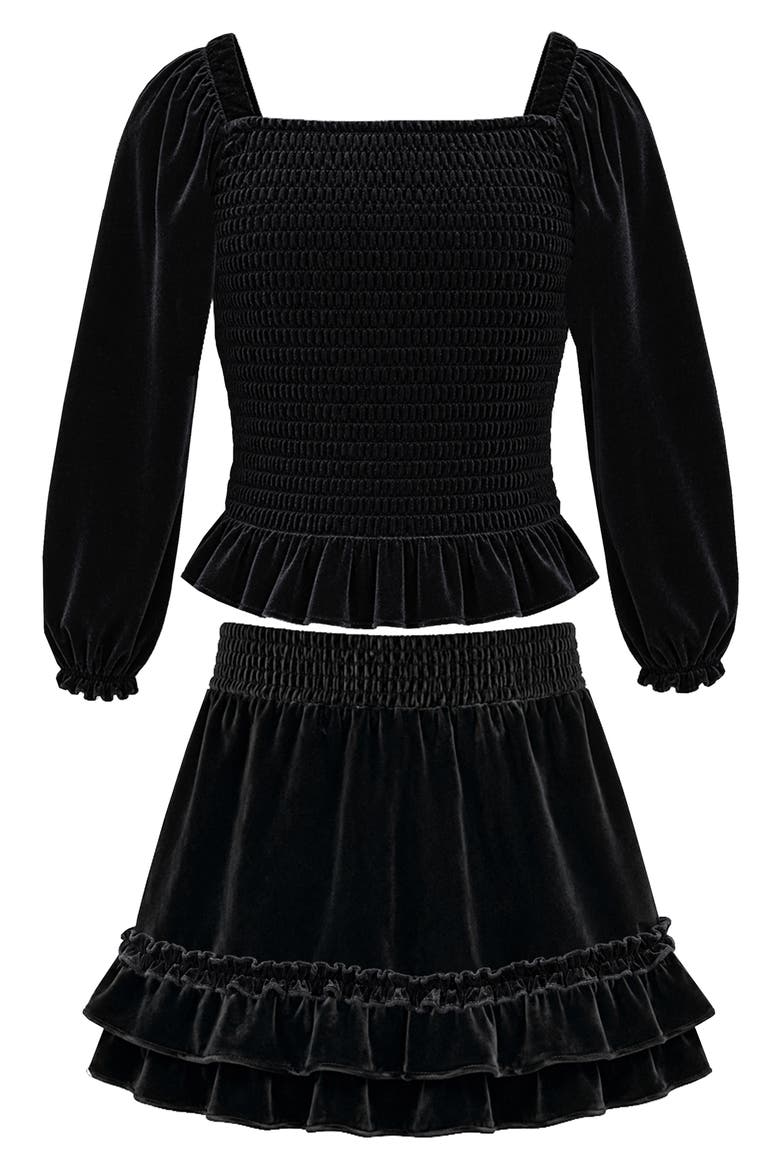 Kids' Velvet Smocked Two-Piece Set, Alternate, color, BLACK
