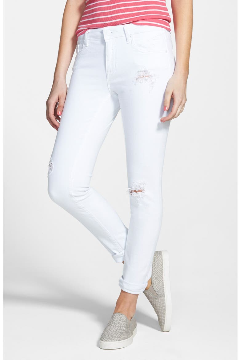 'Tomboy' Destroyed Crop Skinny Jeans, Main, color, WHITE
