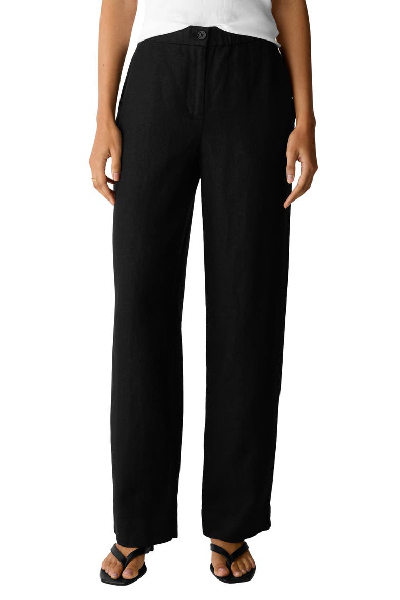 Straight Leg Linen Pants, Main, color, BLACK