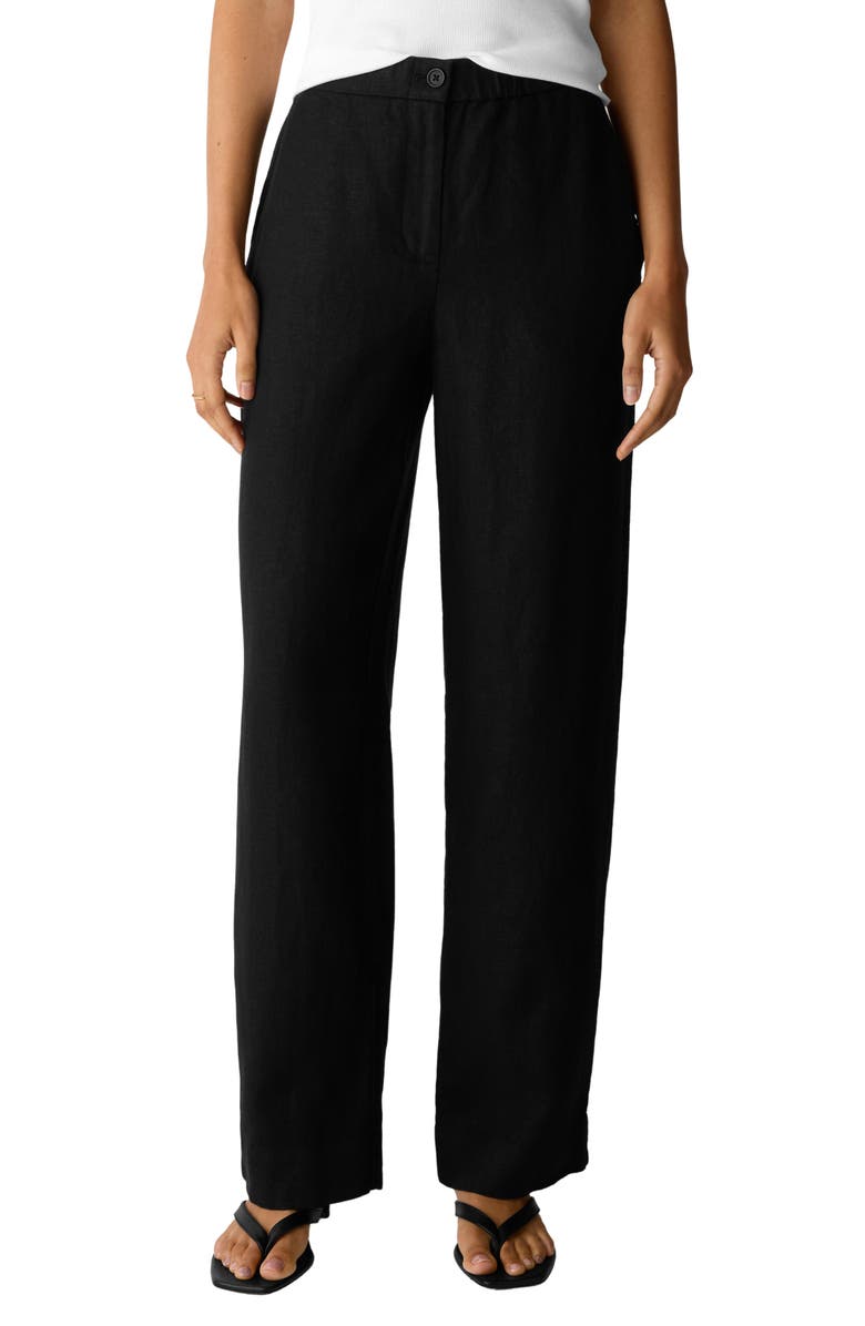 Eileen Fisher Straight Leg Linen Pants, Main, color, Black