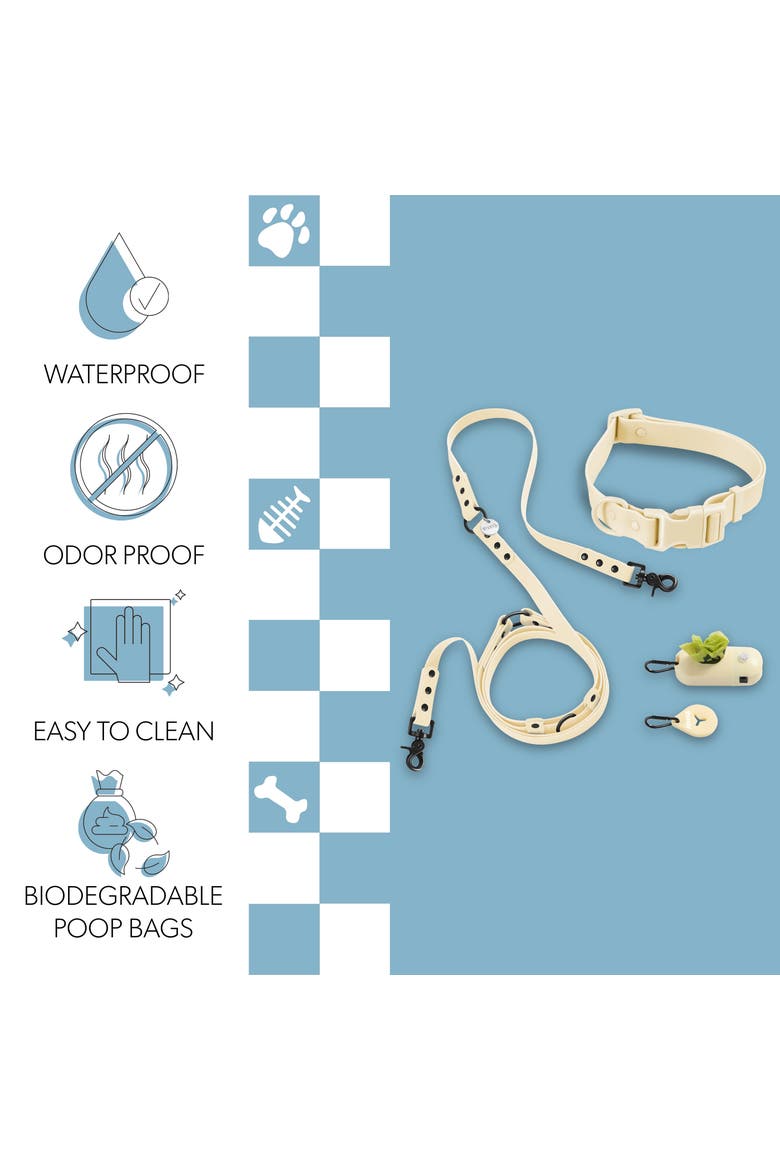 Luna Adjustable 6-in-1 Waterproof Hands-Free Leash and Collar with LED Flashlight, Bag Dispenser, and Poop Bag Holder, Alternate, color, Almond