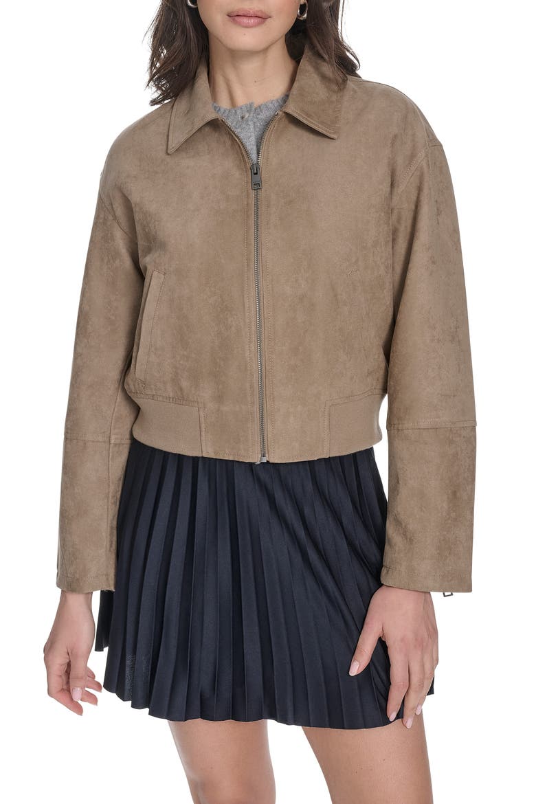 Faux Suede Bomber Jacket, Main, color, TAN FX SUEDE