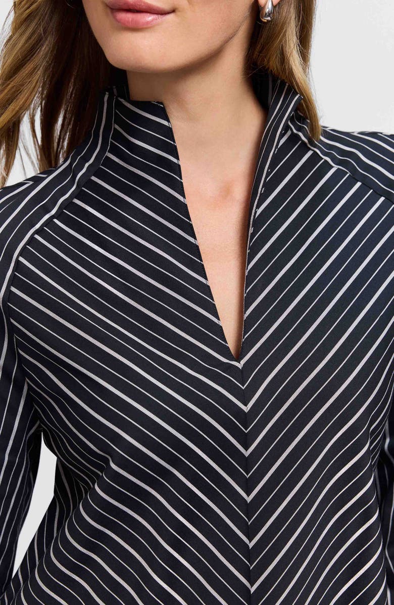 Foxcroft Daphne Stripe Stretch Cotton Blend Pullover Shirt, Alternate, color, Black/ White