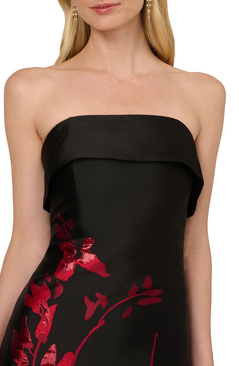 Aidan Mattox Metallic Floral Jacquard Strapless Gown, Alternate, color, Black/ Red
