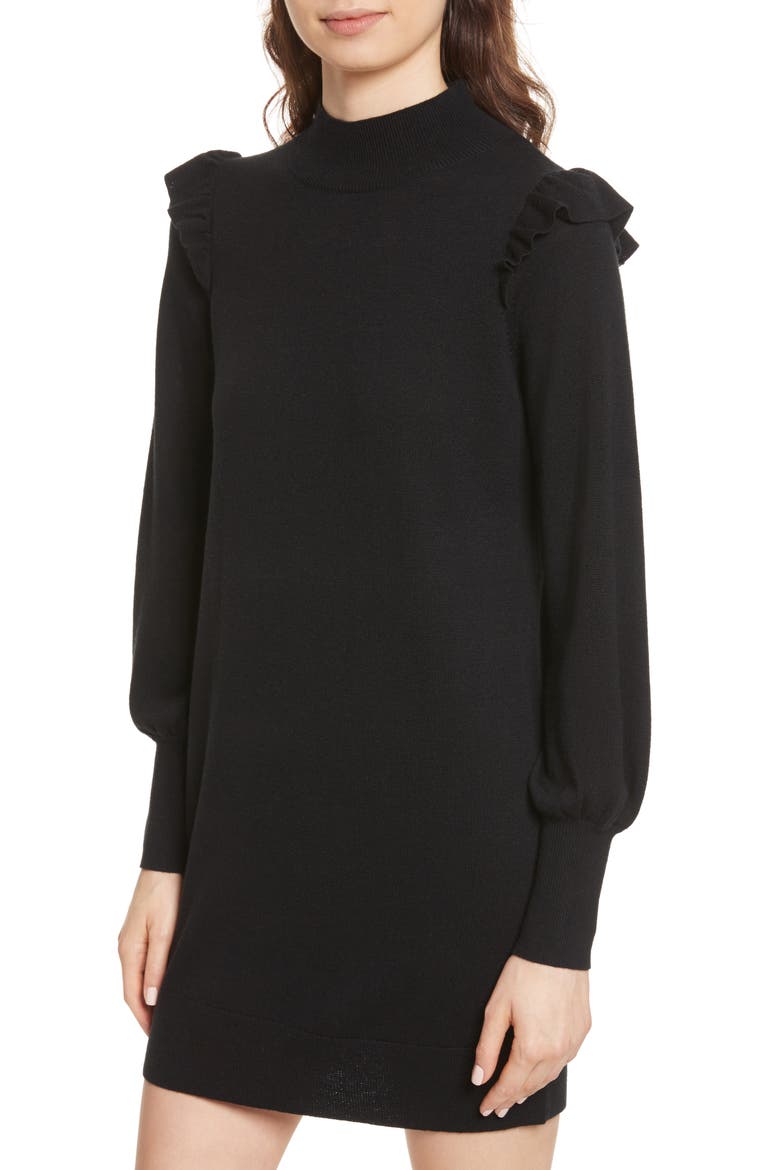 Catriona Wool & Silk Sweater Dress, Alternate, color, CAVIAR