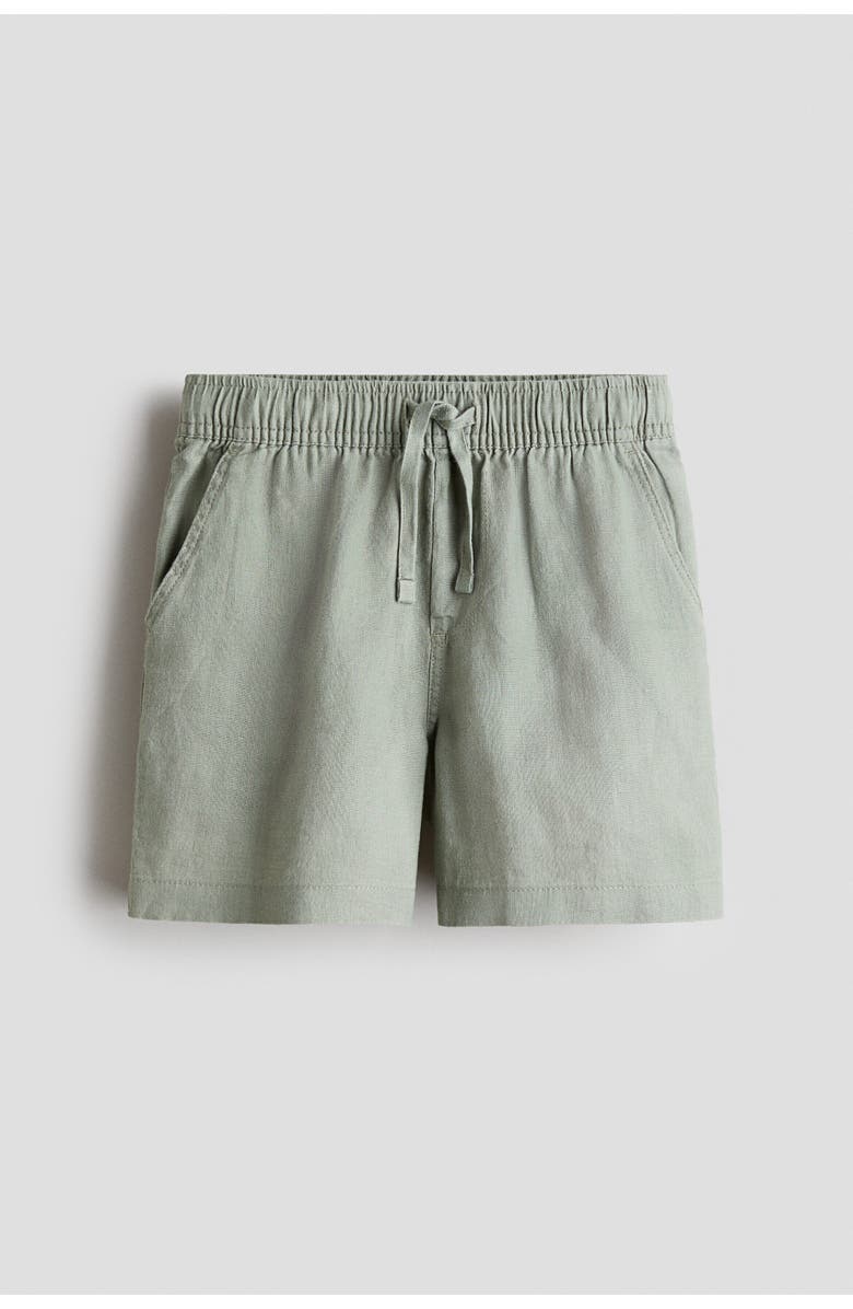 H&M Linen Shorts, Main, color, Light Khaki Green