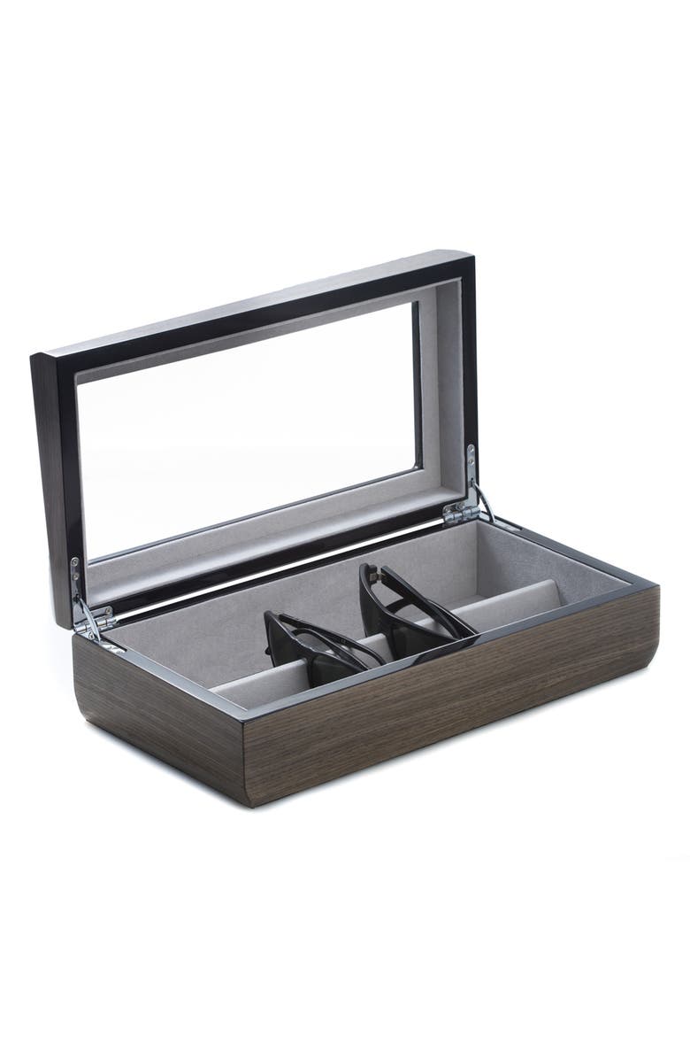 Bey-Berk Gray Lacquered Wood Glasses Storage Case, Alternate, color, Grey
