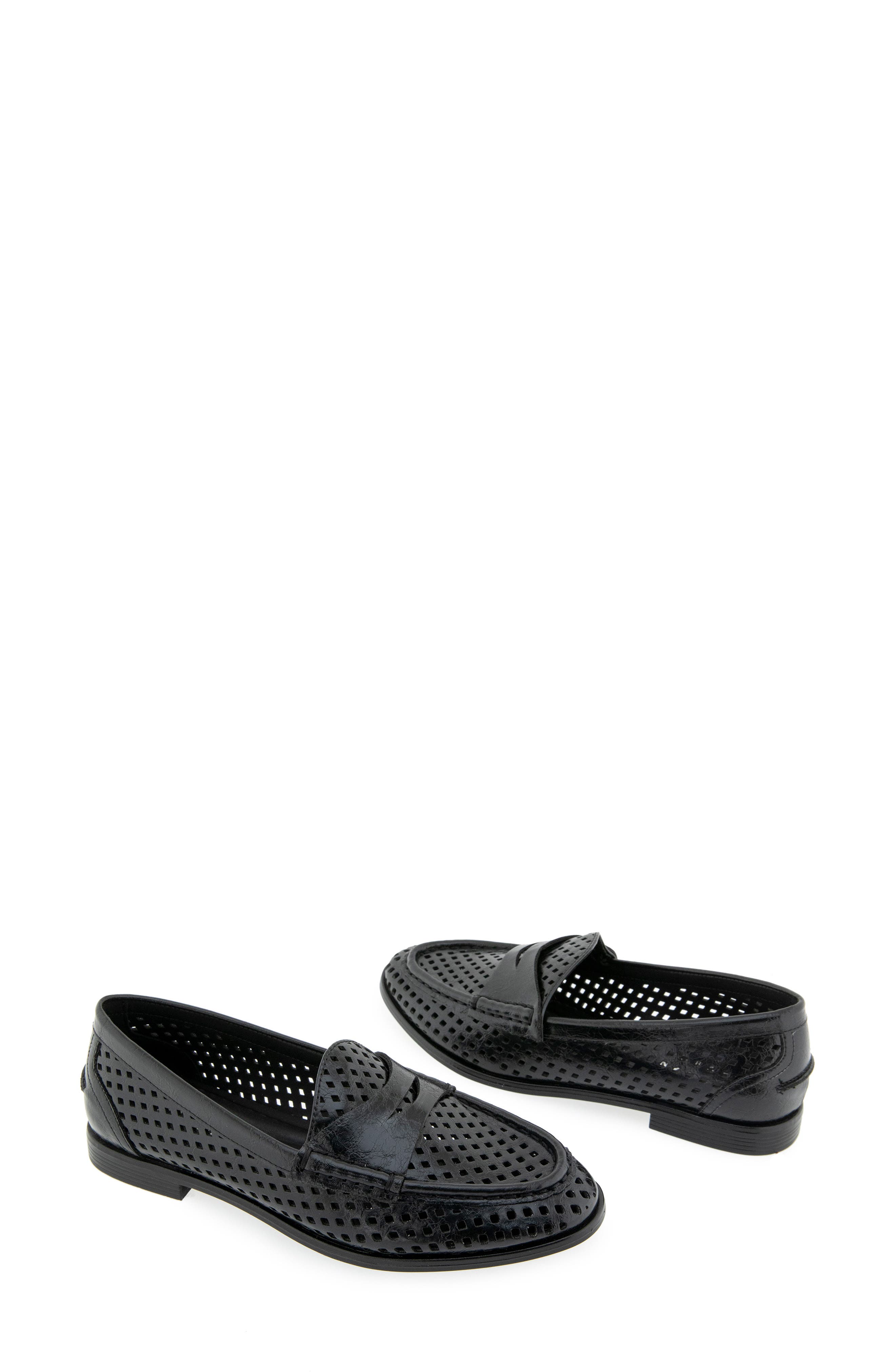 Reaction Kenneth Cole Zoila Perforated Loafer, Alternate, color, Black Crinkle