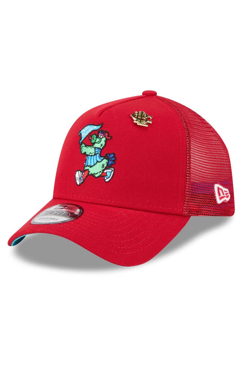 Men's New Era  Red Philadelphia Phillies 2025 Big League Chew A-Frame 9FORTY Adjustable Trucker Hat, Main, color, Red