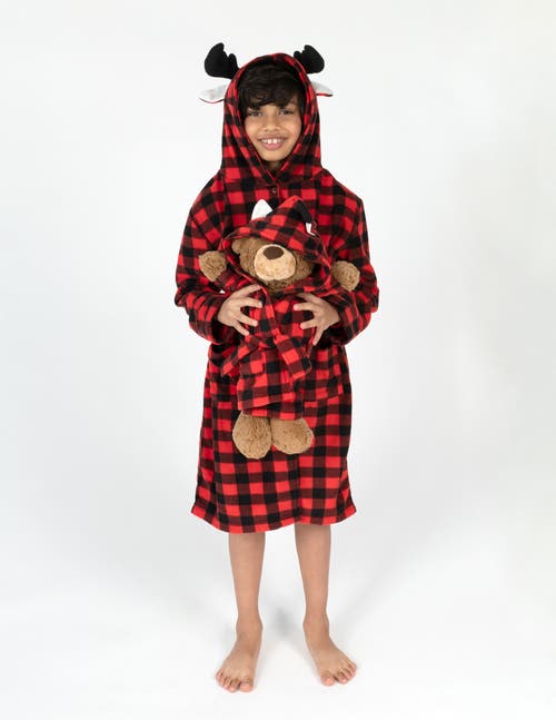 Leveret Girls Fleece Hooded Robe With Matching Doll Robe In Red