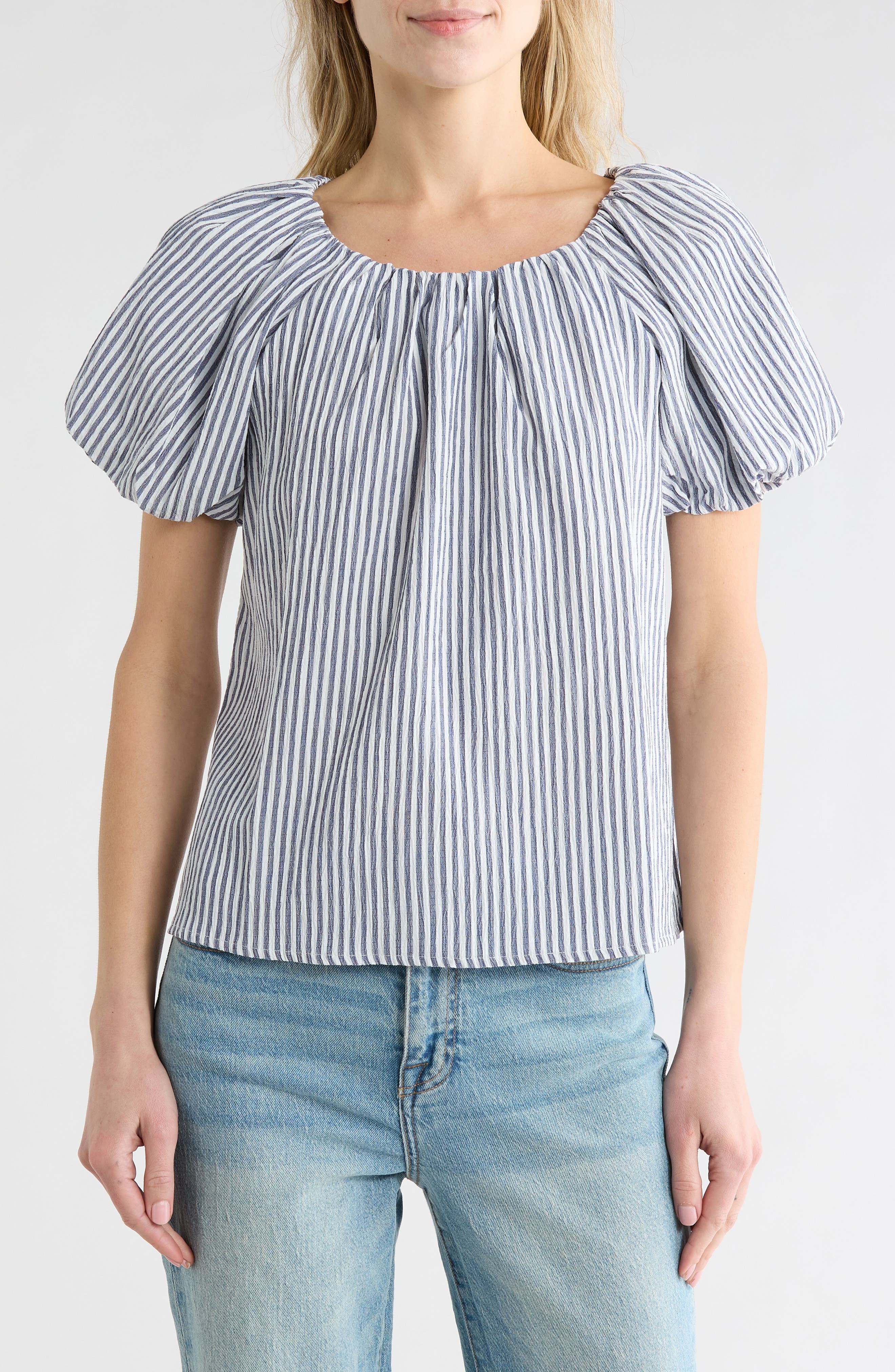 Chenault Stripe Puff Sleeve Seersucker Top In Multi