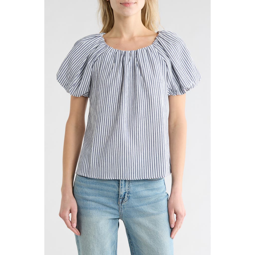 Chenault Stripe Puff Sleeve Seersucker Top In Multi