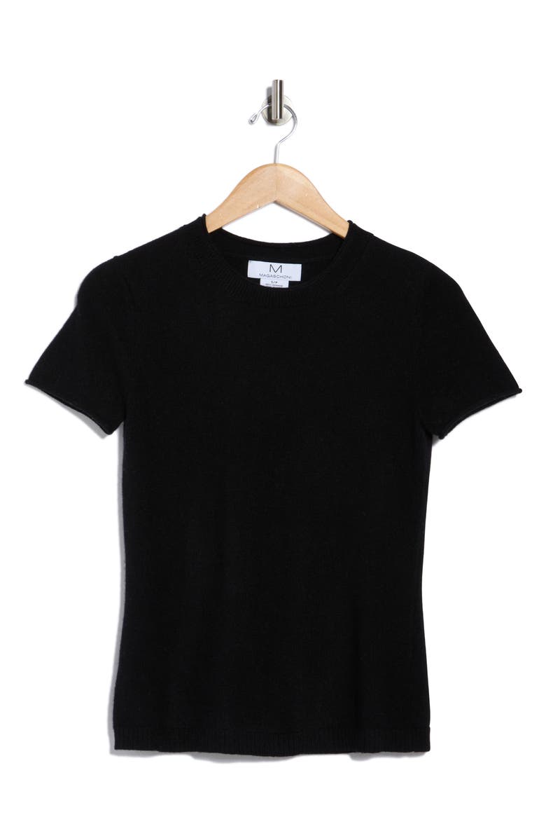 Magaschoni Cashmere Crewneck Short Sleeve Sweater, Alternate, color, Black