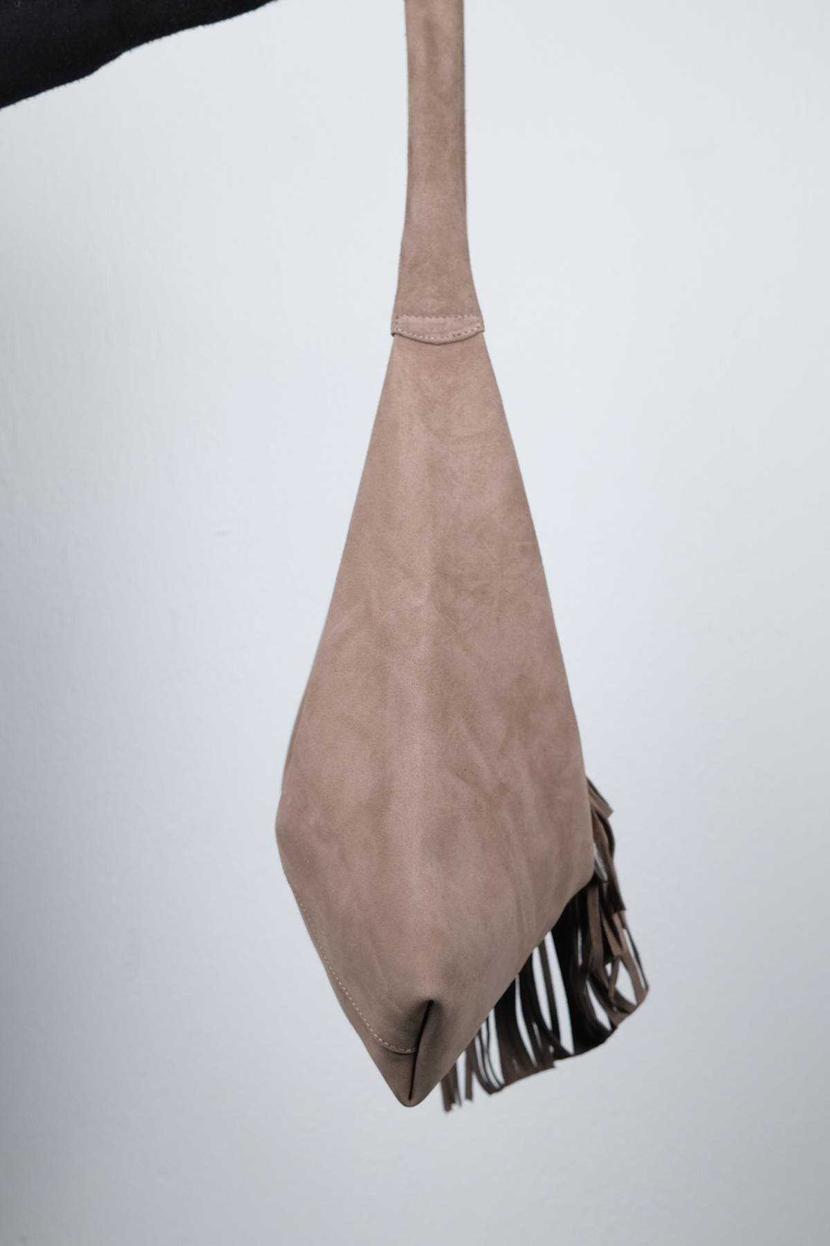 Forever & Always Shoes Rosalin Leather Tassel Shoulder Bag, Alternate, color, Dark Beige Suede