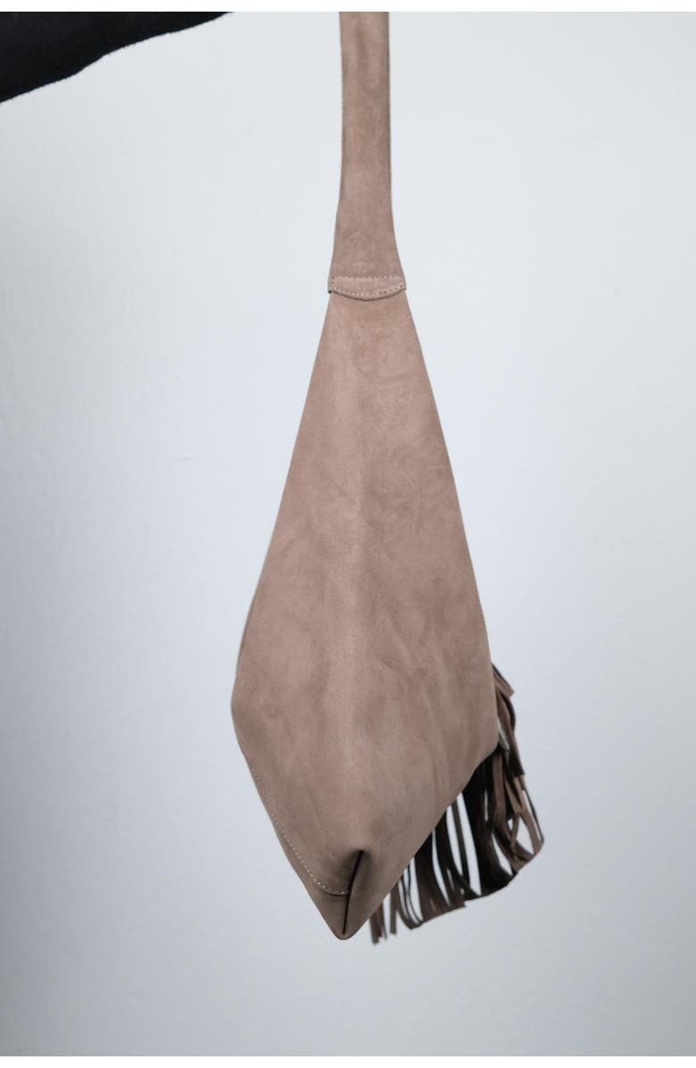 Forever & Always Shoes Rosalin Leather Tassel Shoulder Bag, Alternate, color, Dark Beige Suede