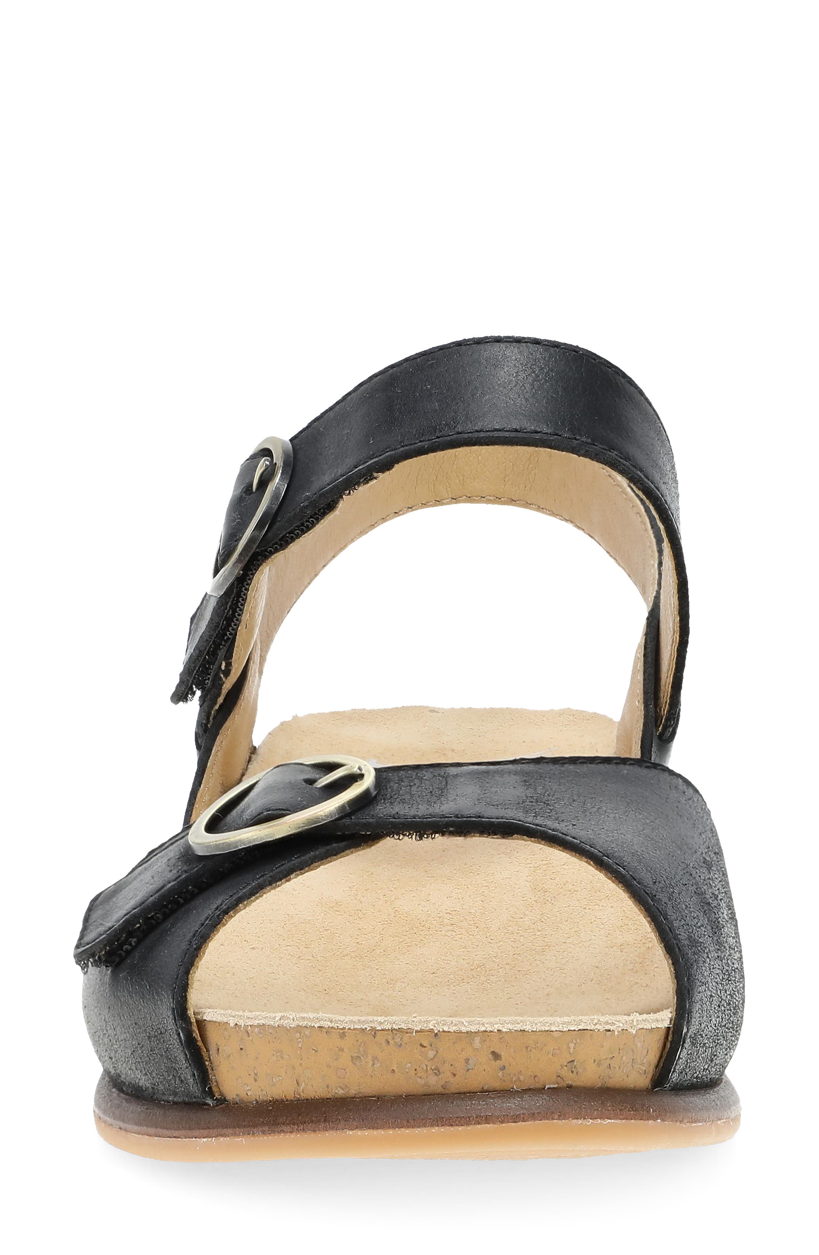 Dansko Candace Ankle Strap Wedge Sandal, Alternate, color, Black Burnished Nappa