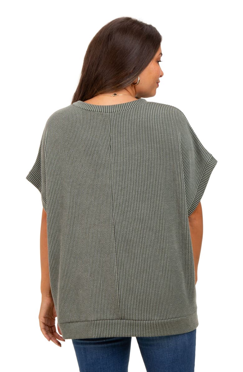 PinkBlush Solid Ribbed Short Sleeve Oversized Tunic Top, Alternate, color, Olive Green