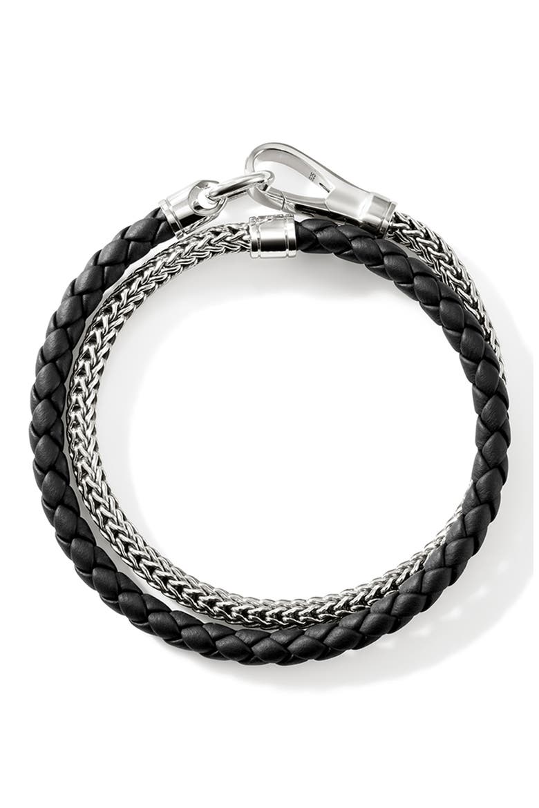 Double Wrap, Silver, Leather, 4.5mm, Alternate, color, SILVER/BLACK