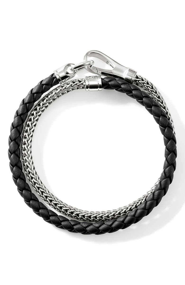 John Hardy Double Wrap, Silver, Leather, 4.5mm, Alternate, color, Silver/Black