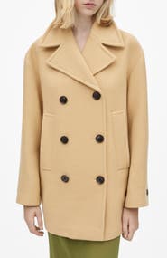 MANGO Double Breasted Virgin Wool Blend Coat