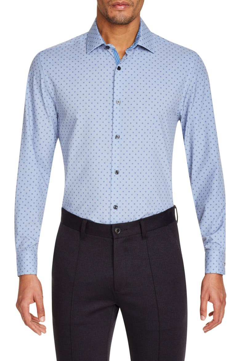 Trim Fit Performance Stretch Floral Dress Shirt, Main, color, NAVY