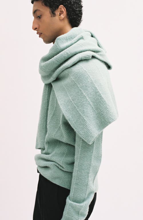 Mango Structured Herringbone Knit Crewneck Sweater In Aqua Green