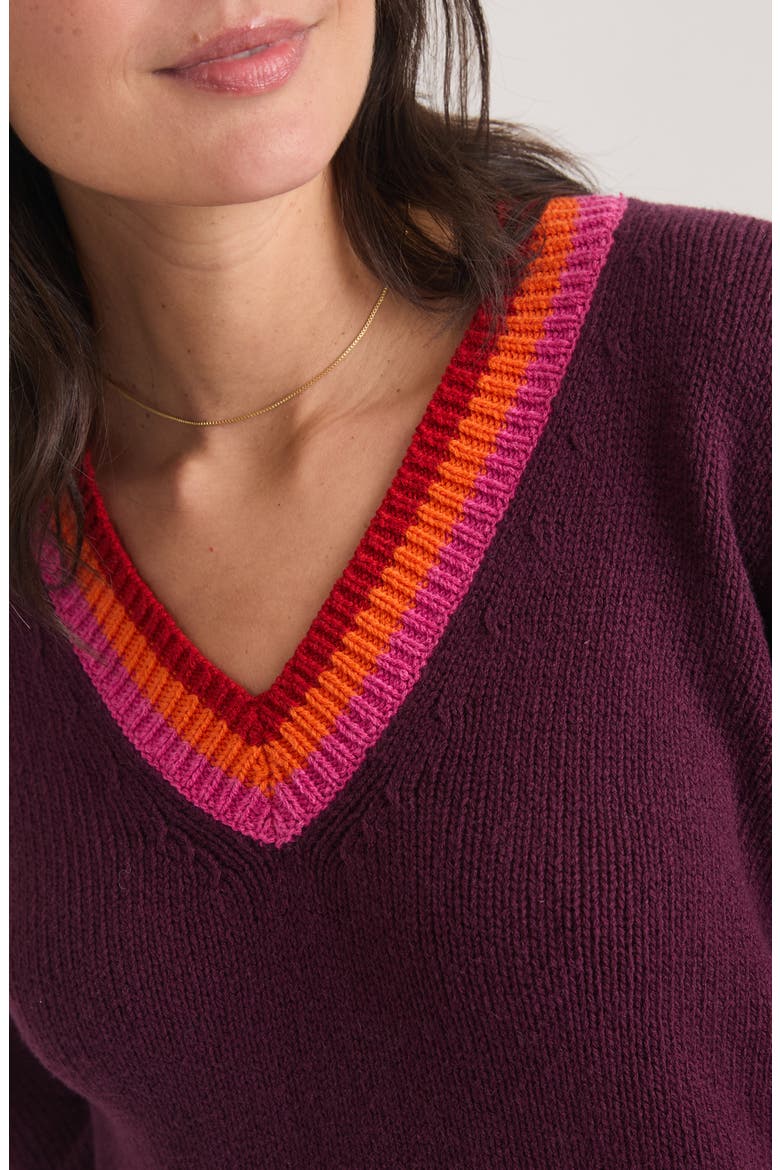 Bella Wool & Cotton V-Neck Crop Sweater, Alternate, color, PLUM