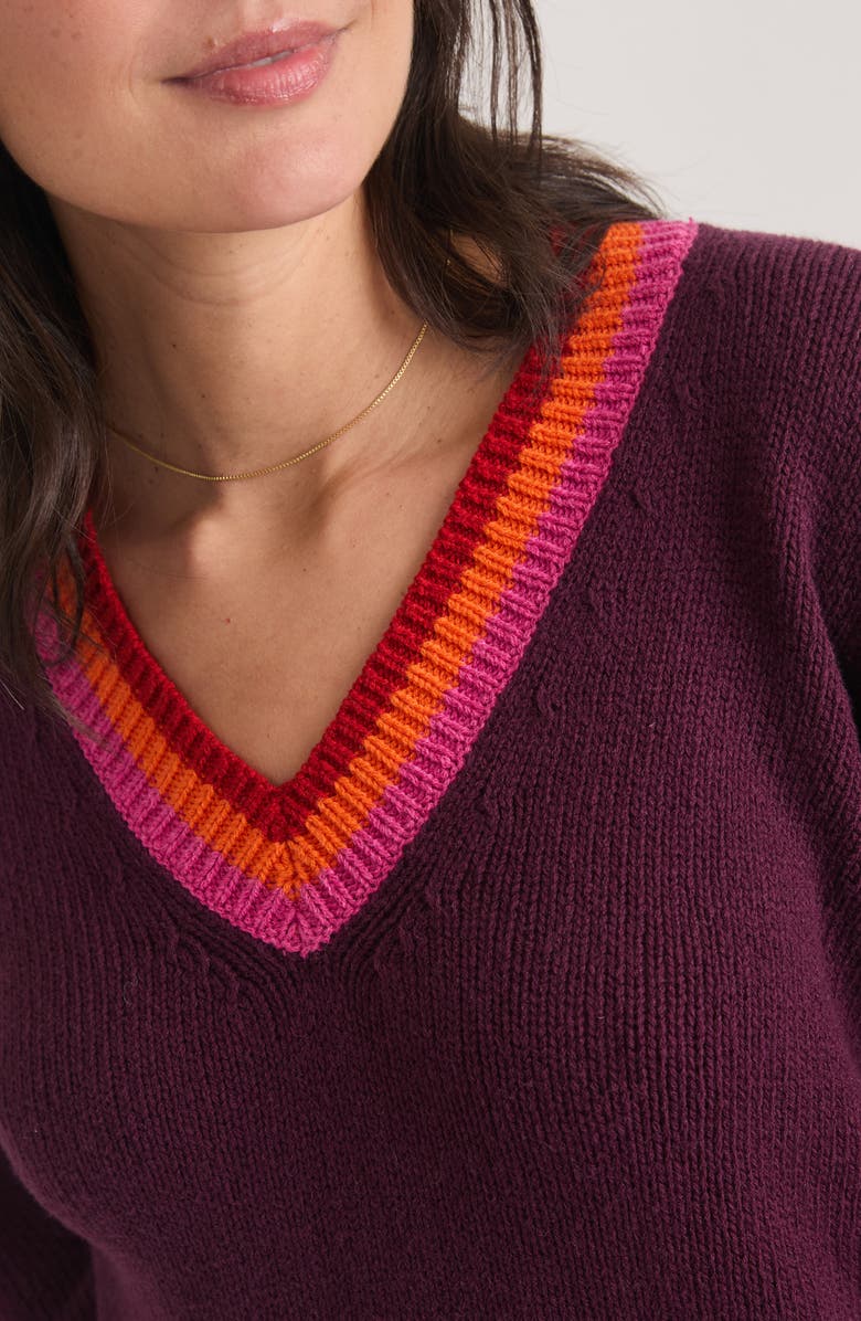 Marine Layer Bella Wool & Cotton V-Neck Crop Sweater, Alternate, color, Plum