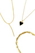 Adornia Set of 3 Lariat Herringbone & Heart Pendant Necklaces