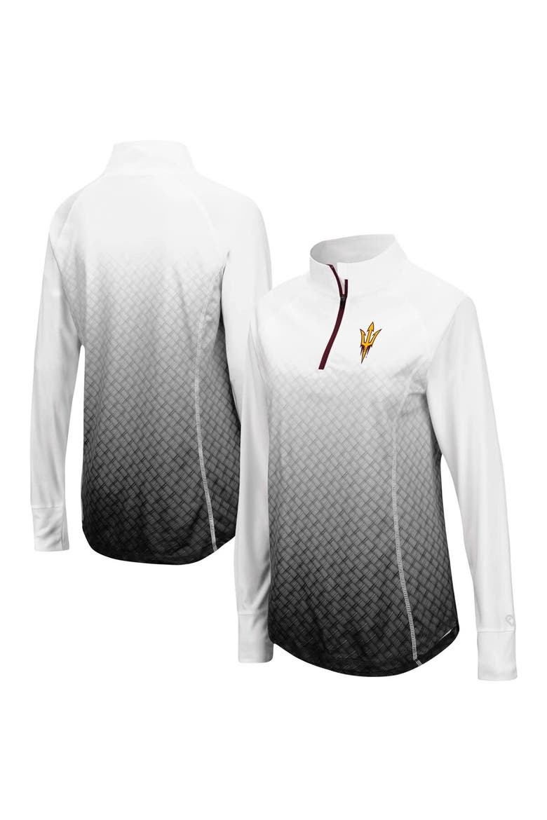 Women's Colosseum White/Black Arizona State Sun Devils Magic Ombre Lightweight Fitted Quarter-Zip Long Sleeve Top, Main, color, White