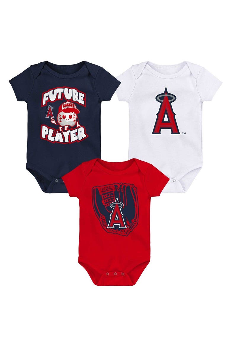 Newborn & Infant Navy/Red/White Los Angeles Angels Minor League Player Three-Pack Bodysuit Set, Main, color, Navy