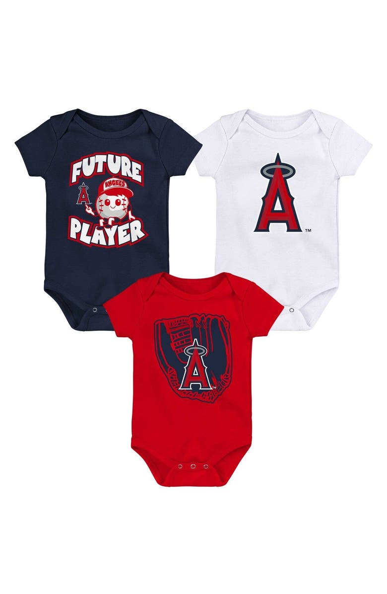 Outerstuff Newborn & Infant Navy/Red/White Los Angeles Angels Minor League Player Three-Pack Bodysuit Set, Main, color, Navy