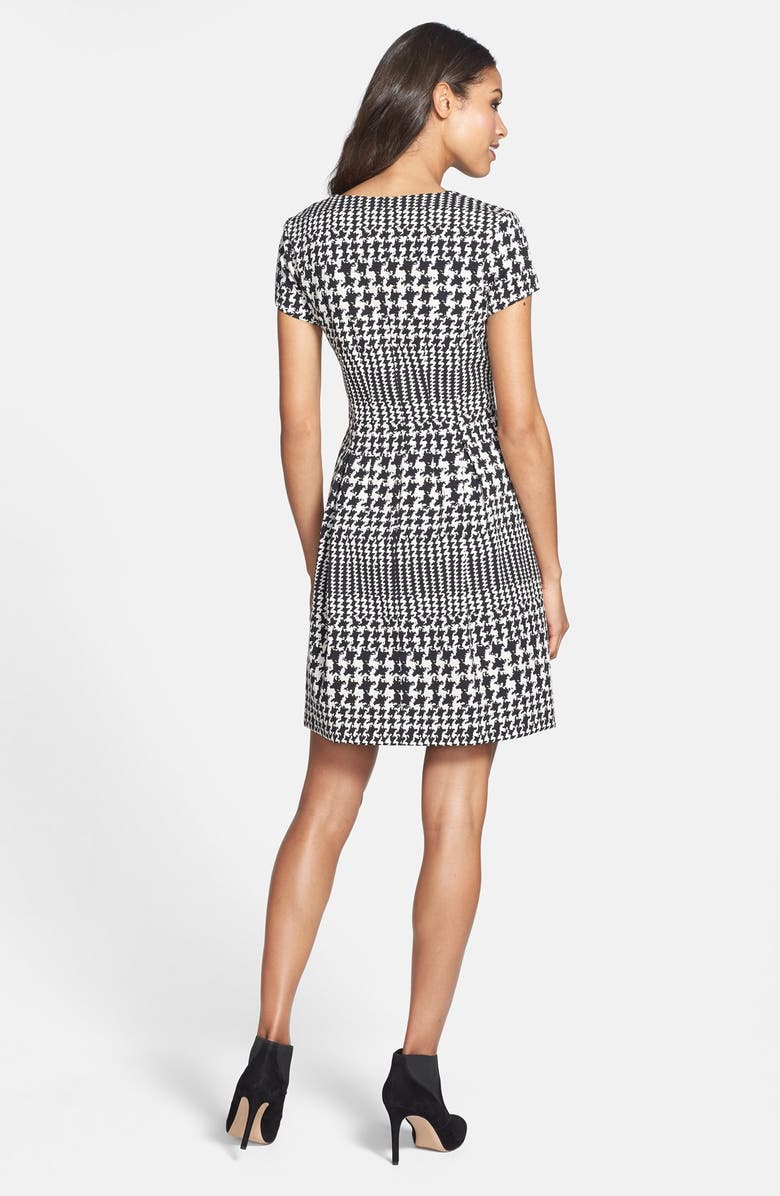 Eliza J Front Zip Houndstooth Jacquard Fit & Flare Dress, Alternate, color, 