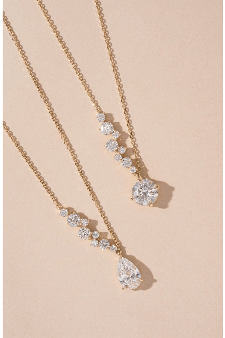 Starlight Asymmetrical Pear Lab Diamond Necklace in 14K, Alternate, color, Yellow Gold