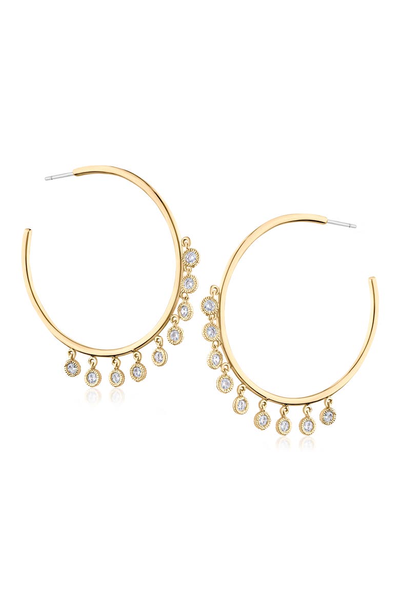 2.5ct. Cubic Zirconia Hanging Bezel Hoop Earrings, Main, color, GOLD