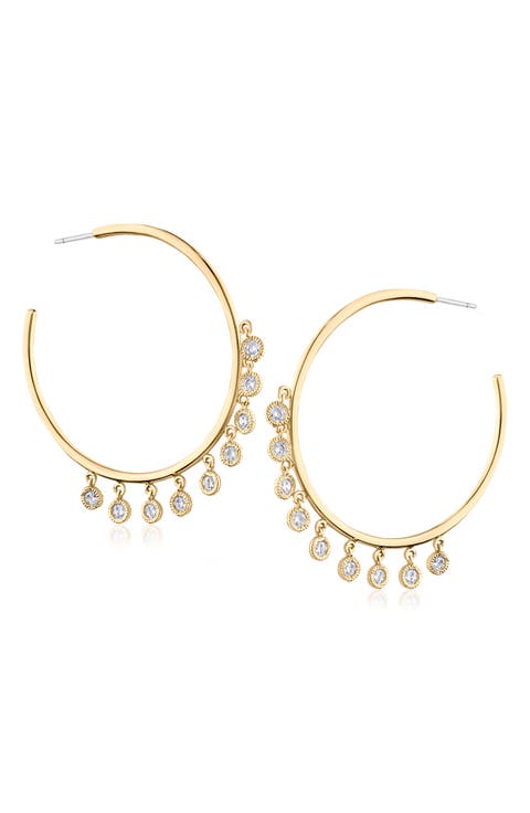 2.5ct. Cubic Zirconia Hanging Bezel Hoop Earrings