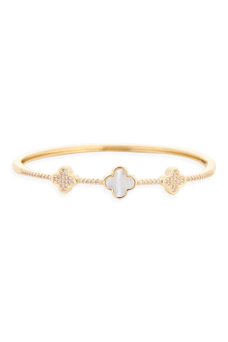 Crystal Clover Bangle Bracelet, Main, color, GOLD