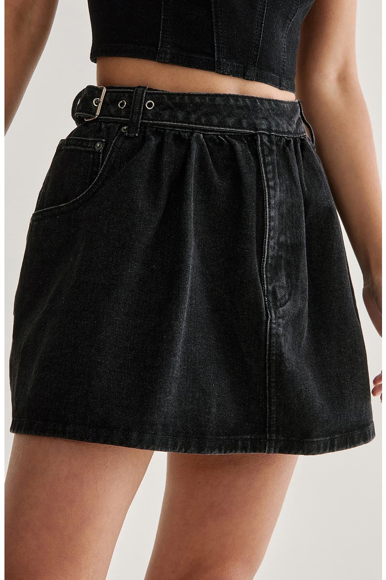 Belted Denim Miniskirt, Alternate, color, BLACK